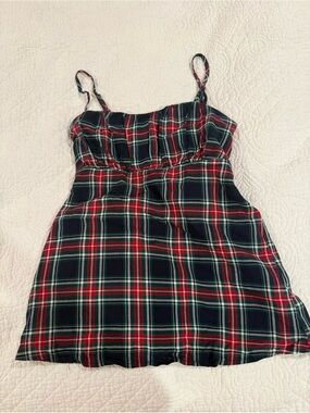 Hollister navy blue plaid babydoll tank XS